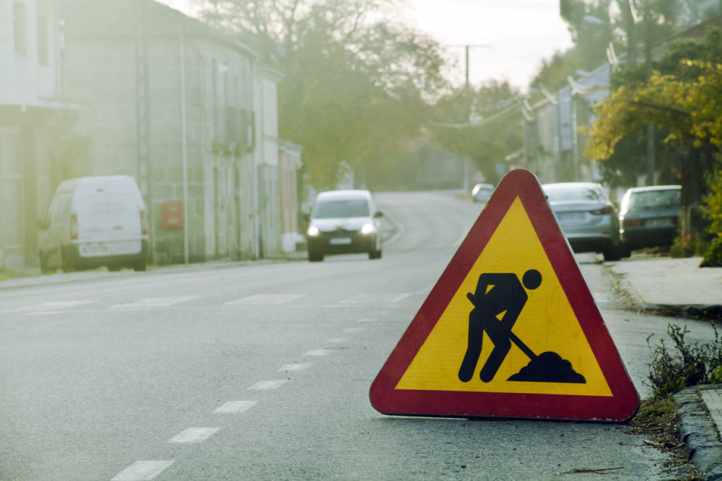 Road works ahead, road sign.